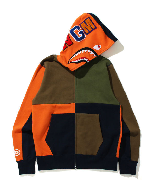 Multi Color Patchwork Shark Full Zip Hoodie