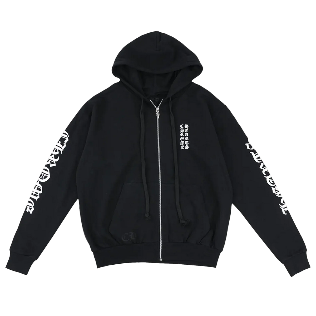 Letters Sleeve Fleece Zip Up Hoodie 'Black/White'
