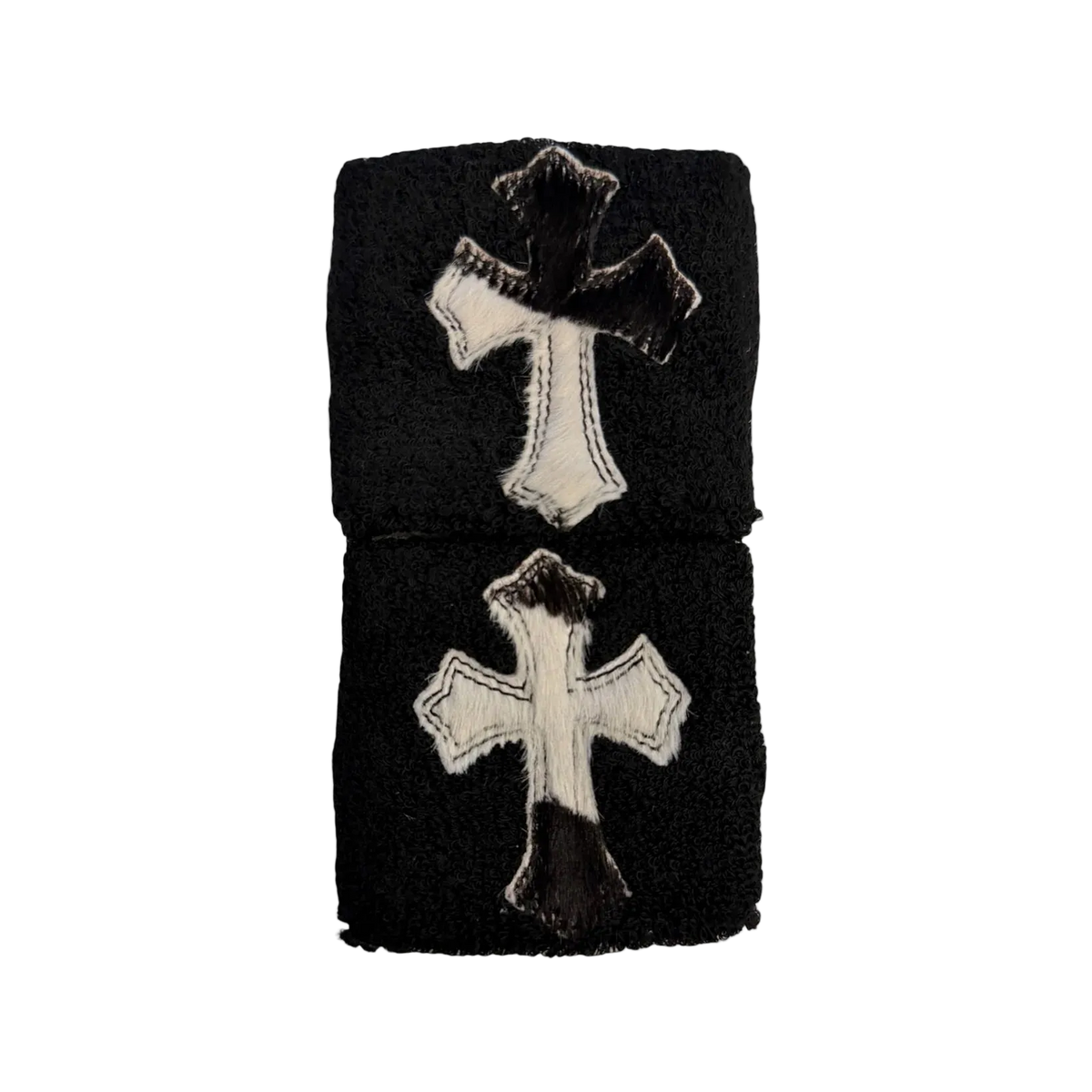 Pony Hair Cross Patch Sweatband Set Black White