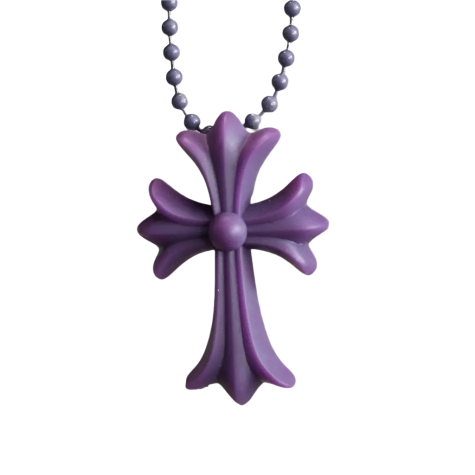 Purple Silichrome Cross Necklace
