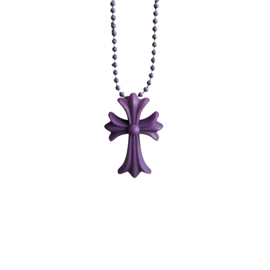 Purple Silichrome Cross Necklace