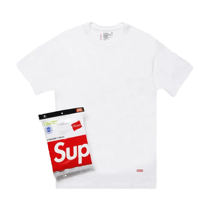 3 Supreme Hanes Tagless Tees White