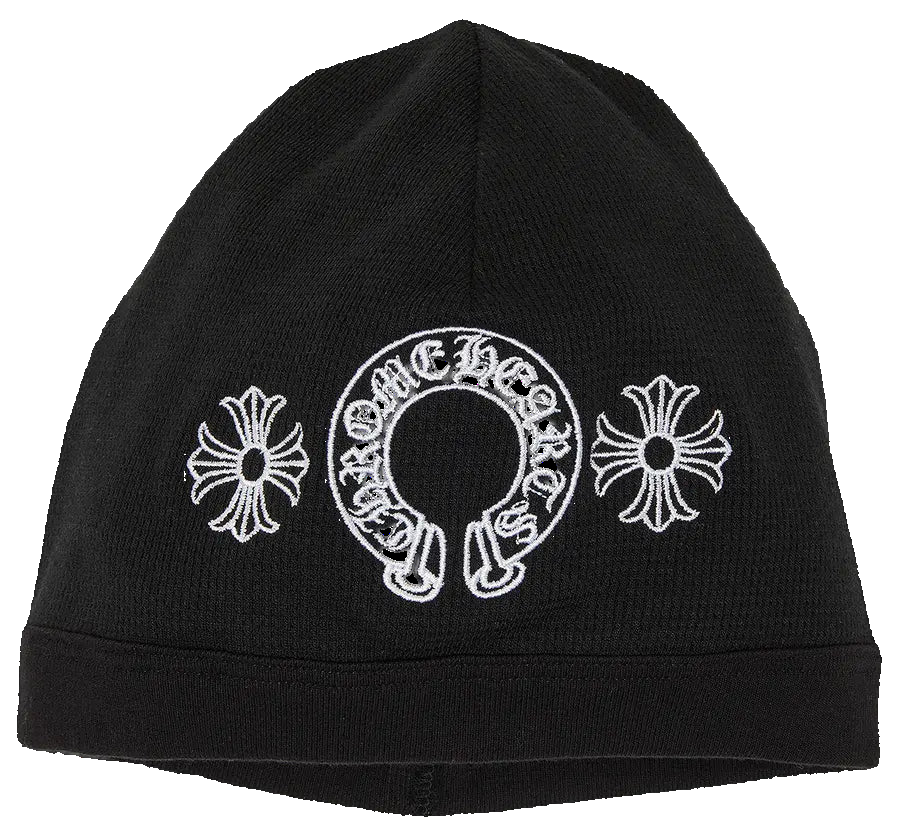 Skull Cross Horseshoe Logo Beanie Black/White