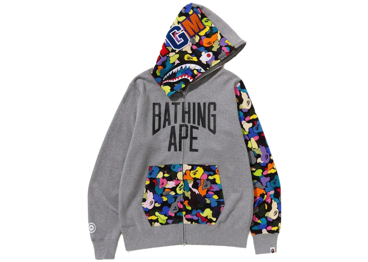 Multi Camo NYC Logo Shark Full Zip Hoodie Grey