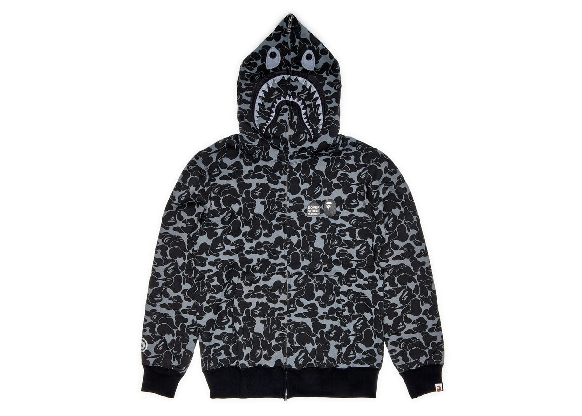 BAPE x Dover Street Market Camo Shark Full Zip Hoodie Black