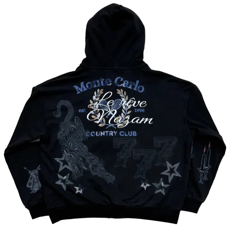 Black Zip Up Embroidered Artist Hoodie