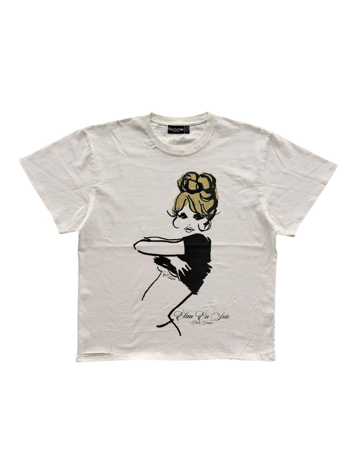 Model Distressed Tee Cream