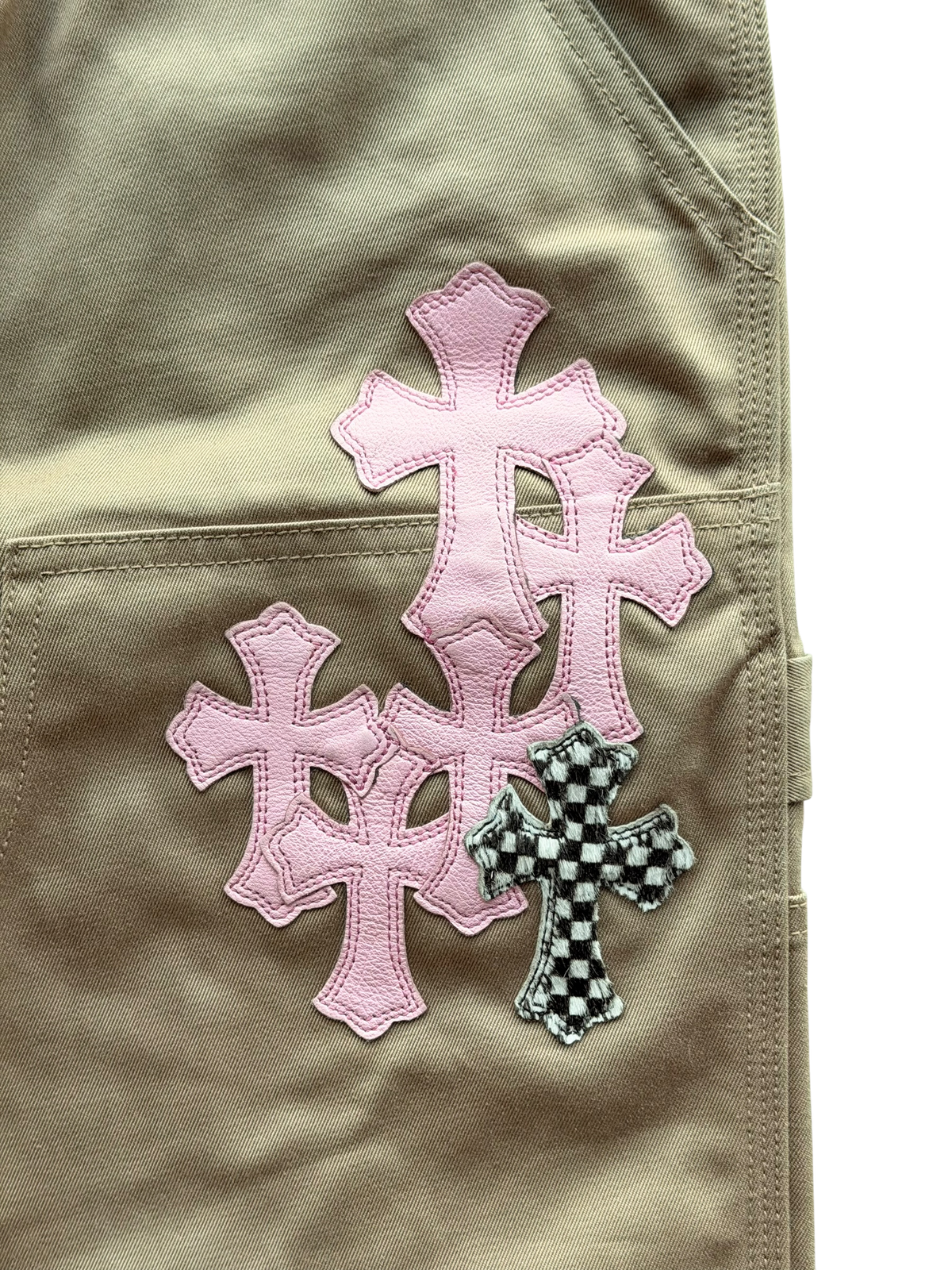 Pink & Checkered Cross Patch Carpenter Pants