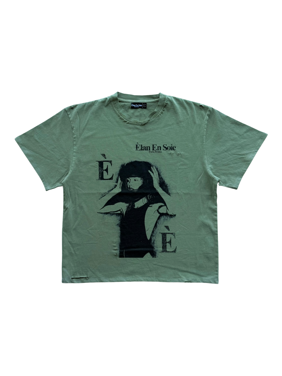 Moto Helmet Distressed Tee Green