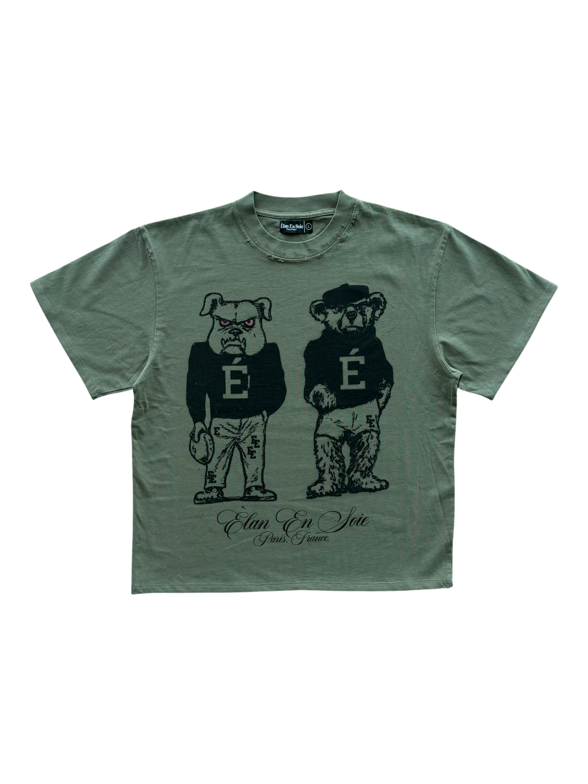 Varsity Bulldog Distressed Tee Olive