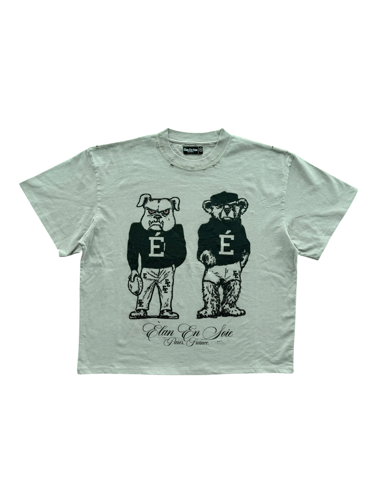 Varsity Bulldog Distressed Tee Beige