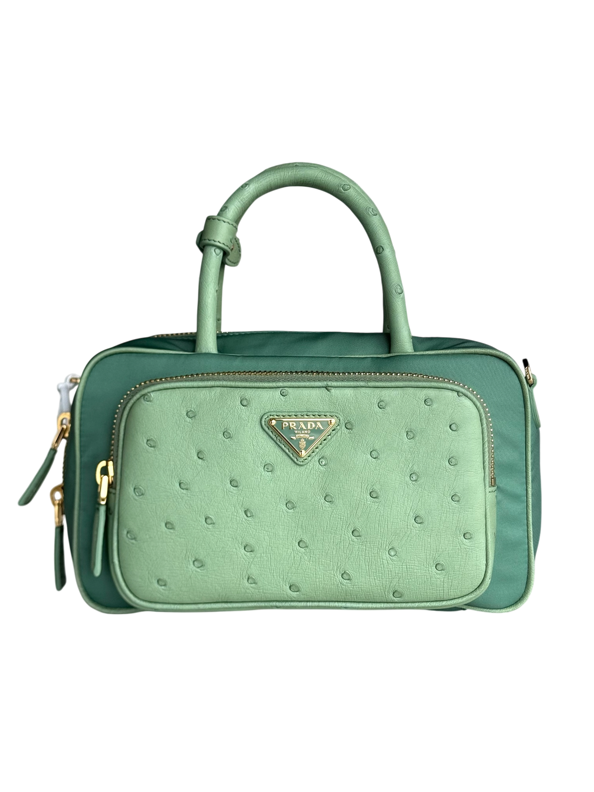 Tessuto Nylon and Ostrich Two Way Back Green