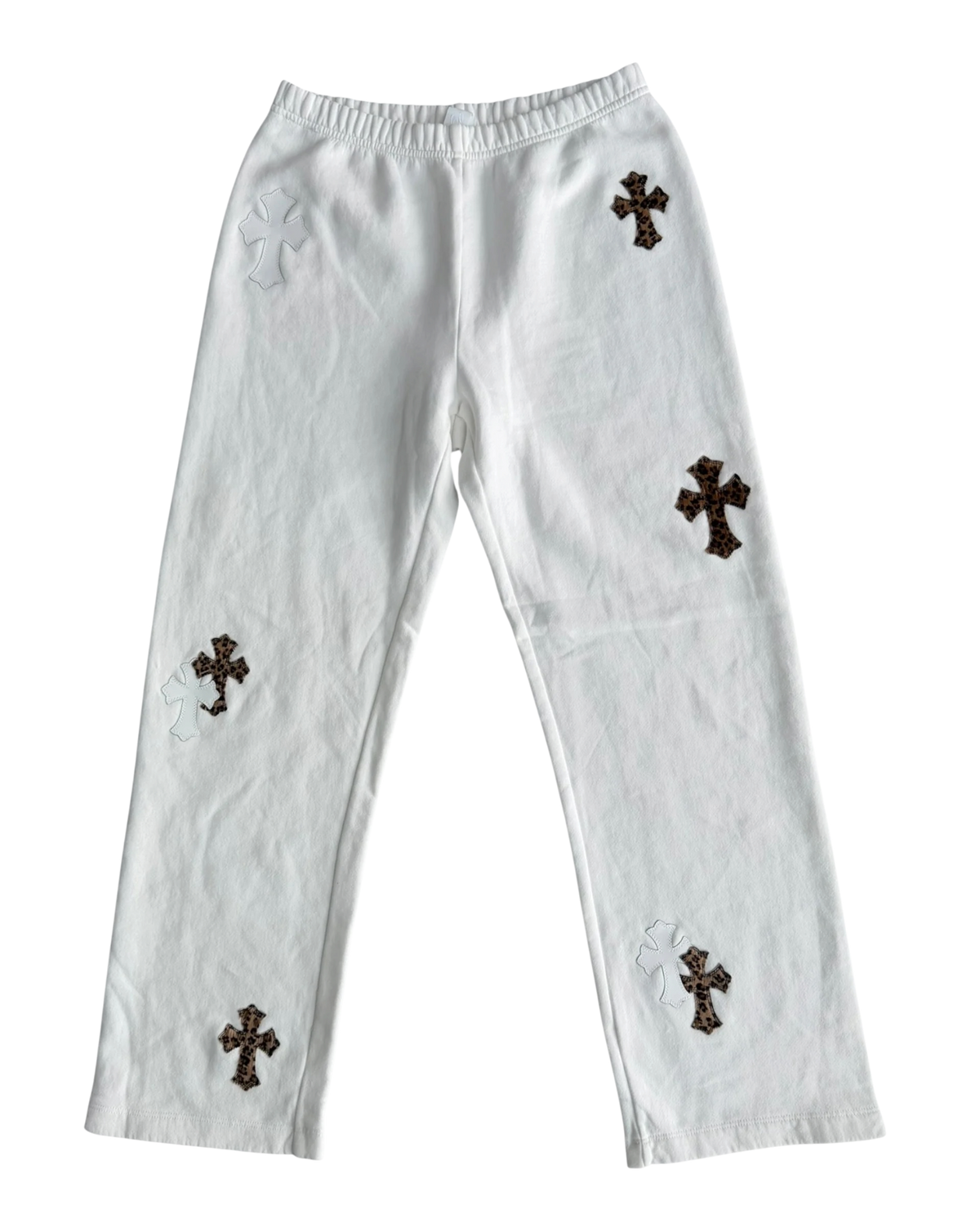 White Leopard Cross Patch Sweatpants