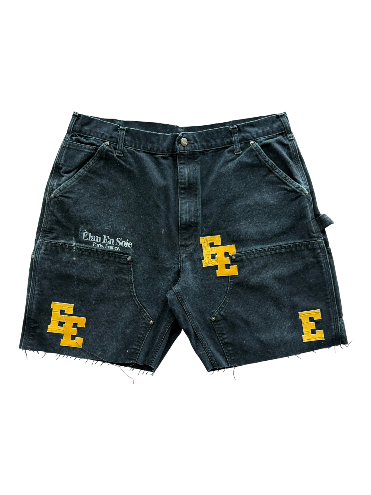 Yellow Croc & Yellow Patch Carpenter Shorts Washed Black