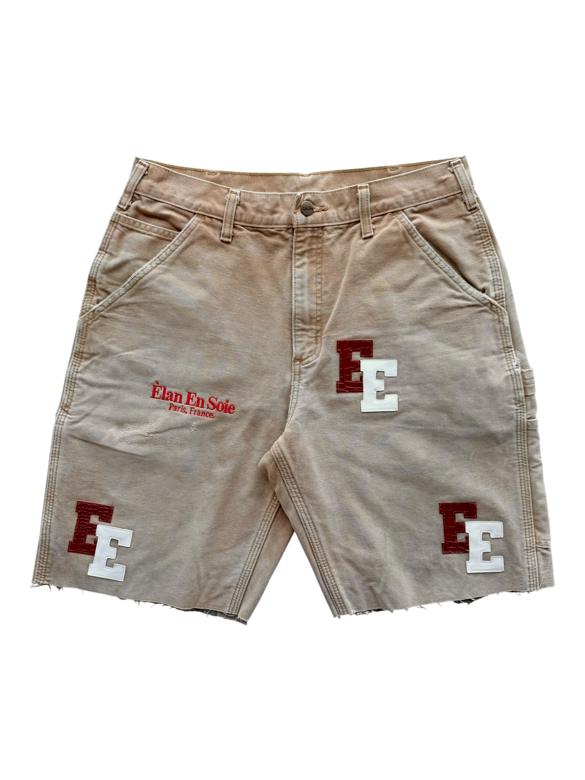 Red Croc & White Patch Carpenter Shorts Tan