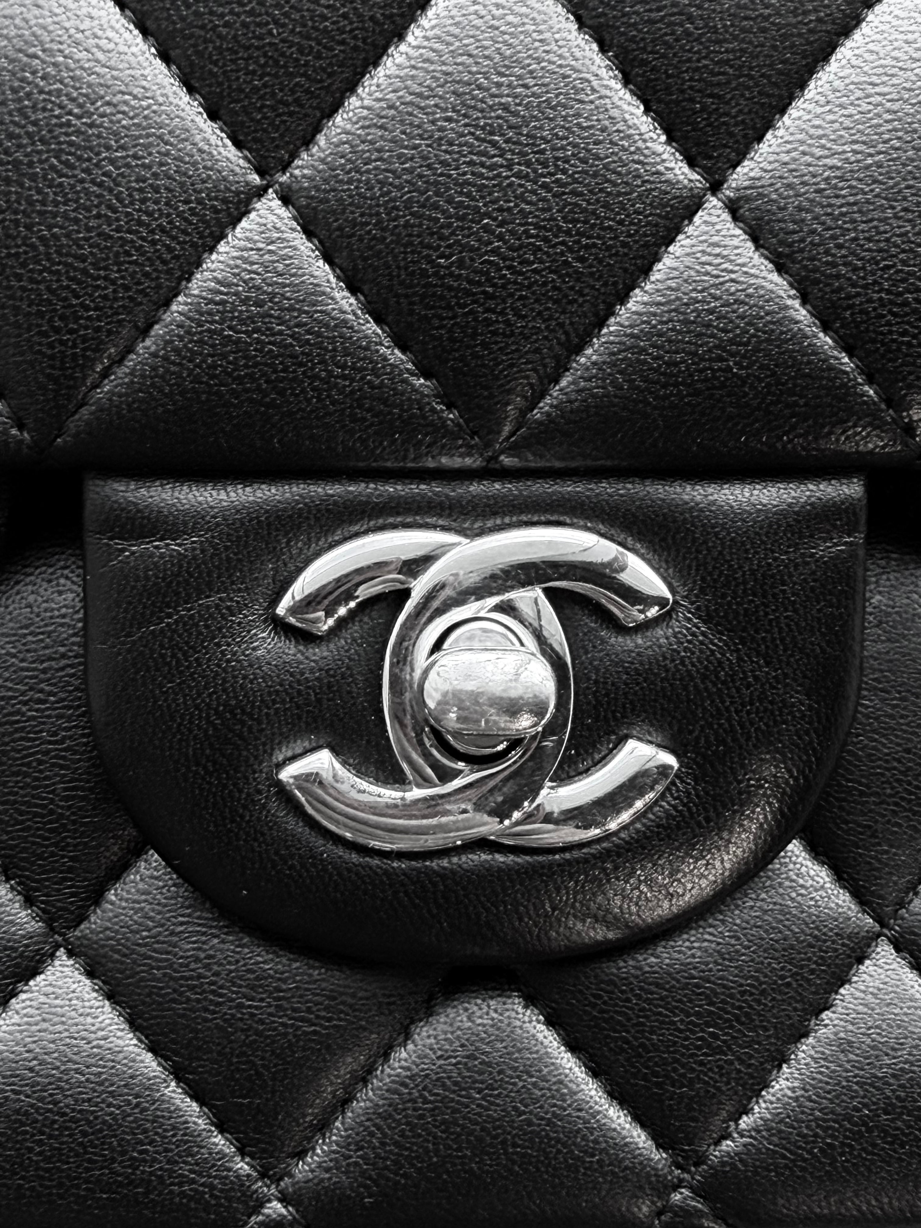 Black Lambskin Quilted Medium Flap Bag