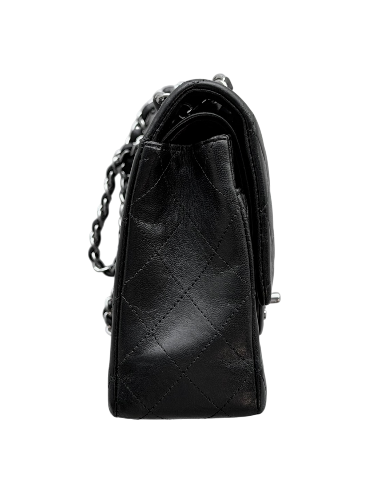 Black Lambskin Quilted Medium Flap Bag