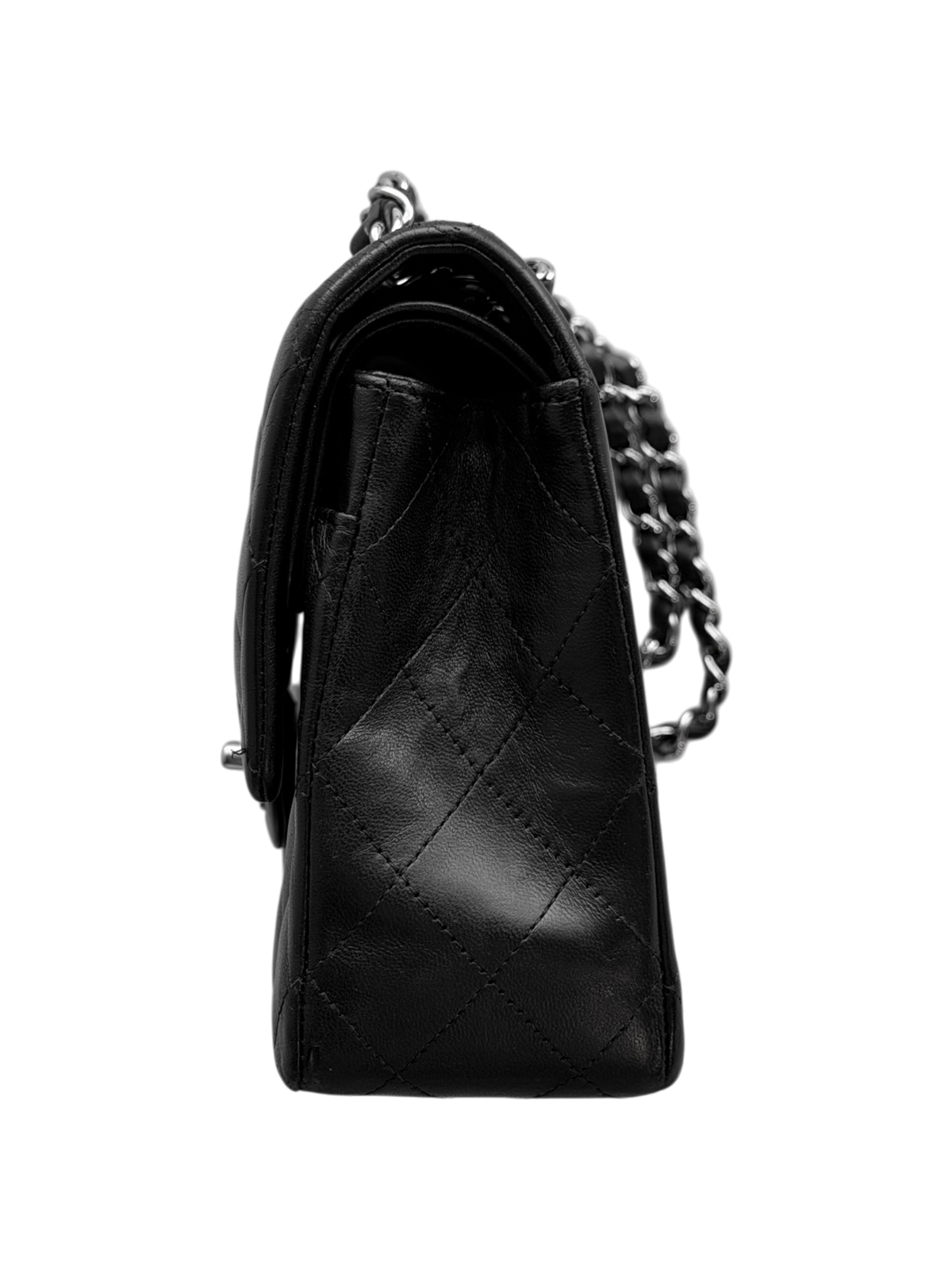 Black Lambskin Quilted Medium Flap Bag