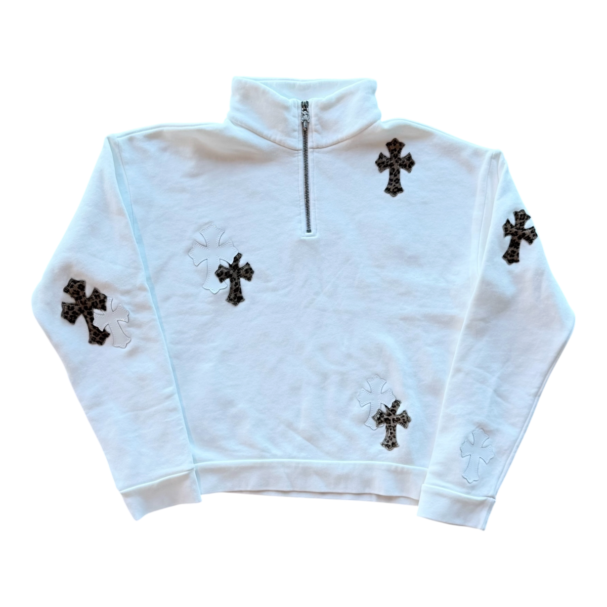 Cheetah & White Patent Patch Quarter Zip