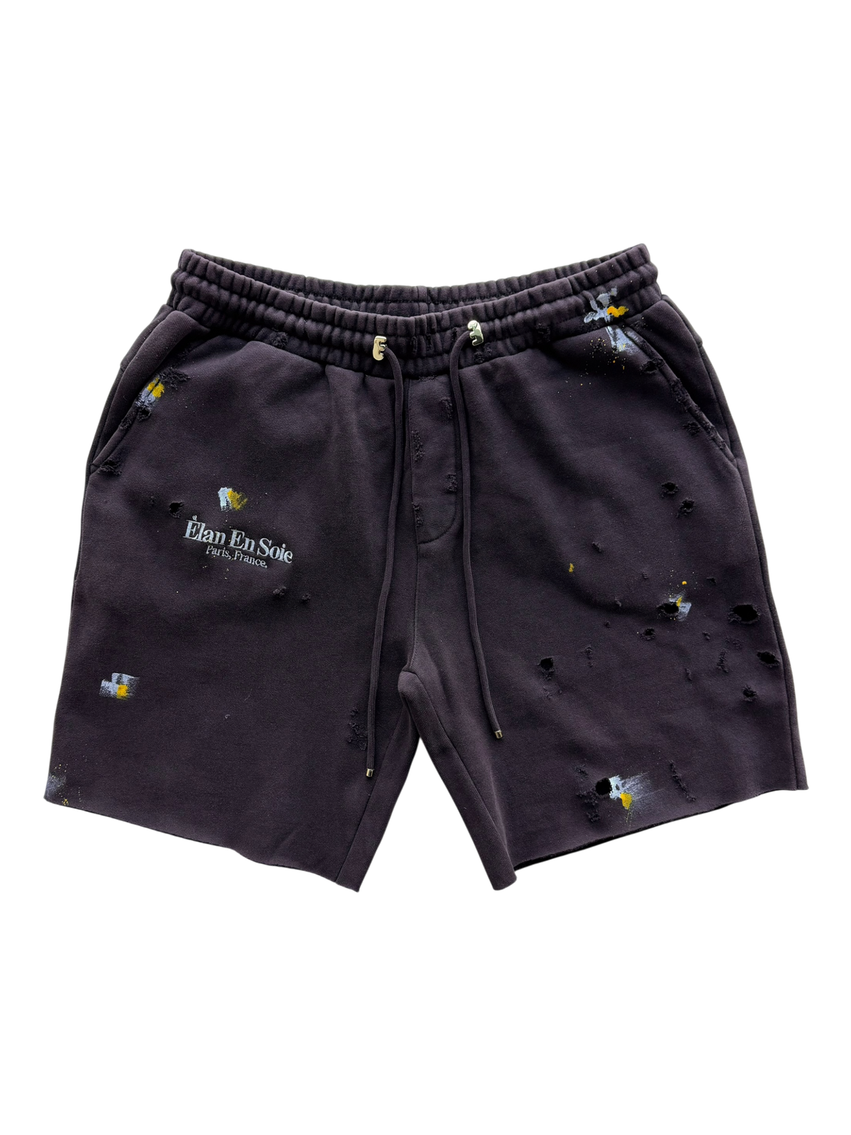 Brown Distressed Paint Splatter Shorts