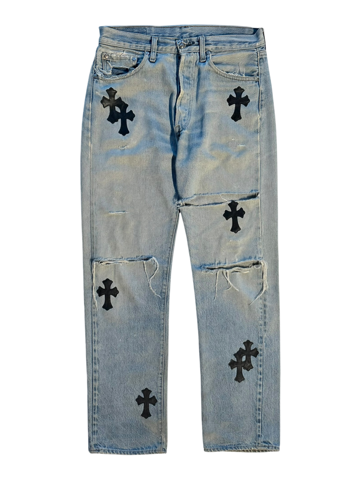 Distressed Levi's Black Cross Patch Jeans Blue