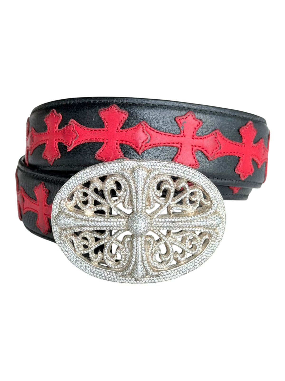 Red Cross Patch Belt With a Diamond Oval Buckle