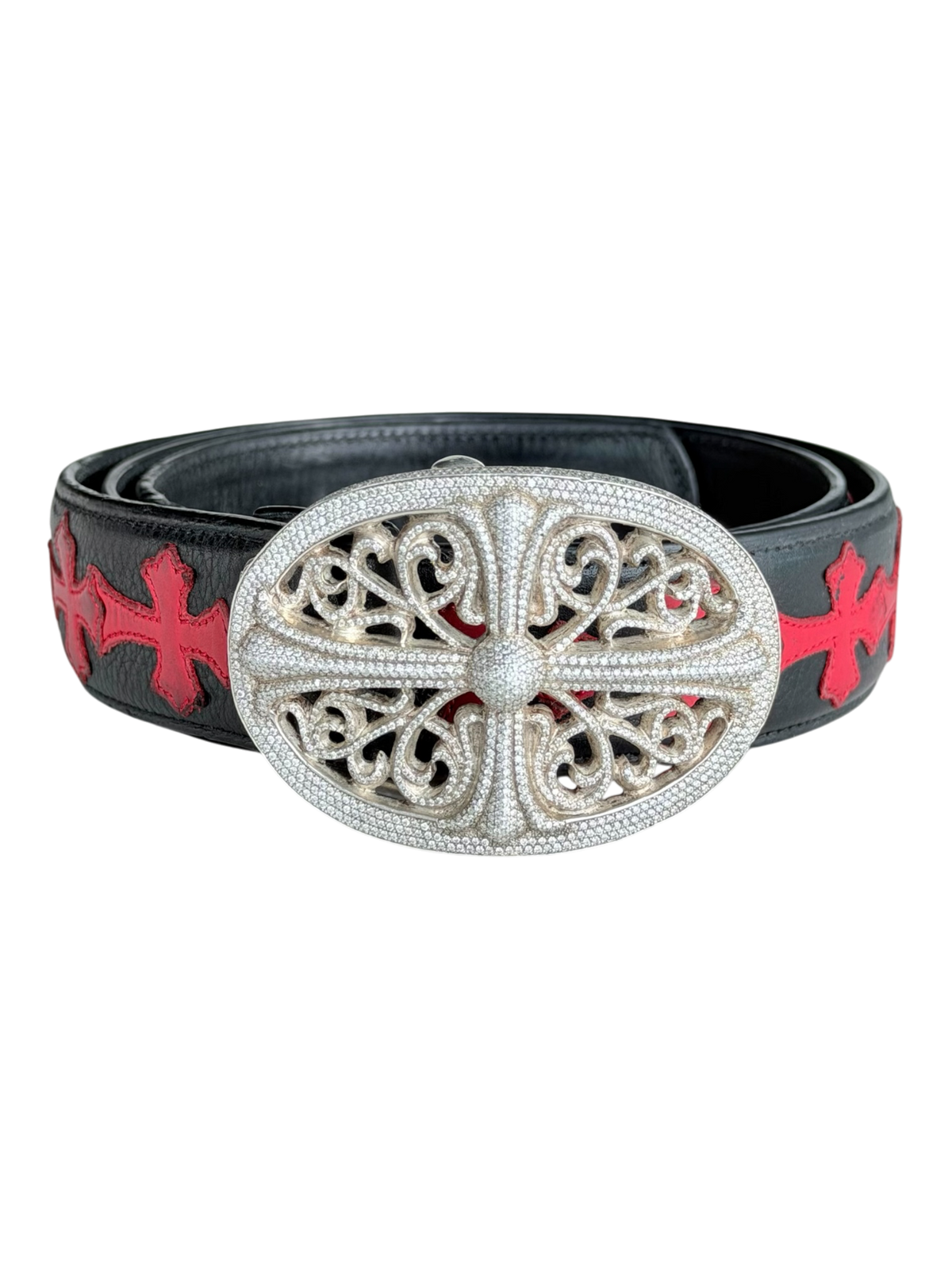 Red Cross Patch Belt With a Diamond Oval Buckle