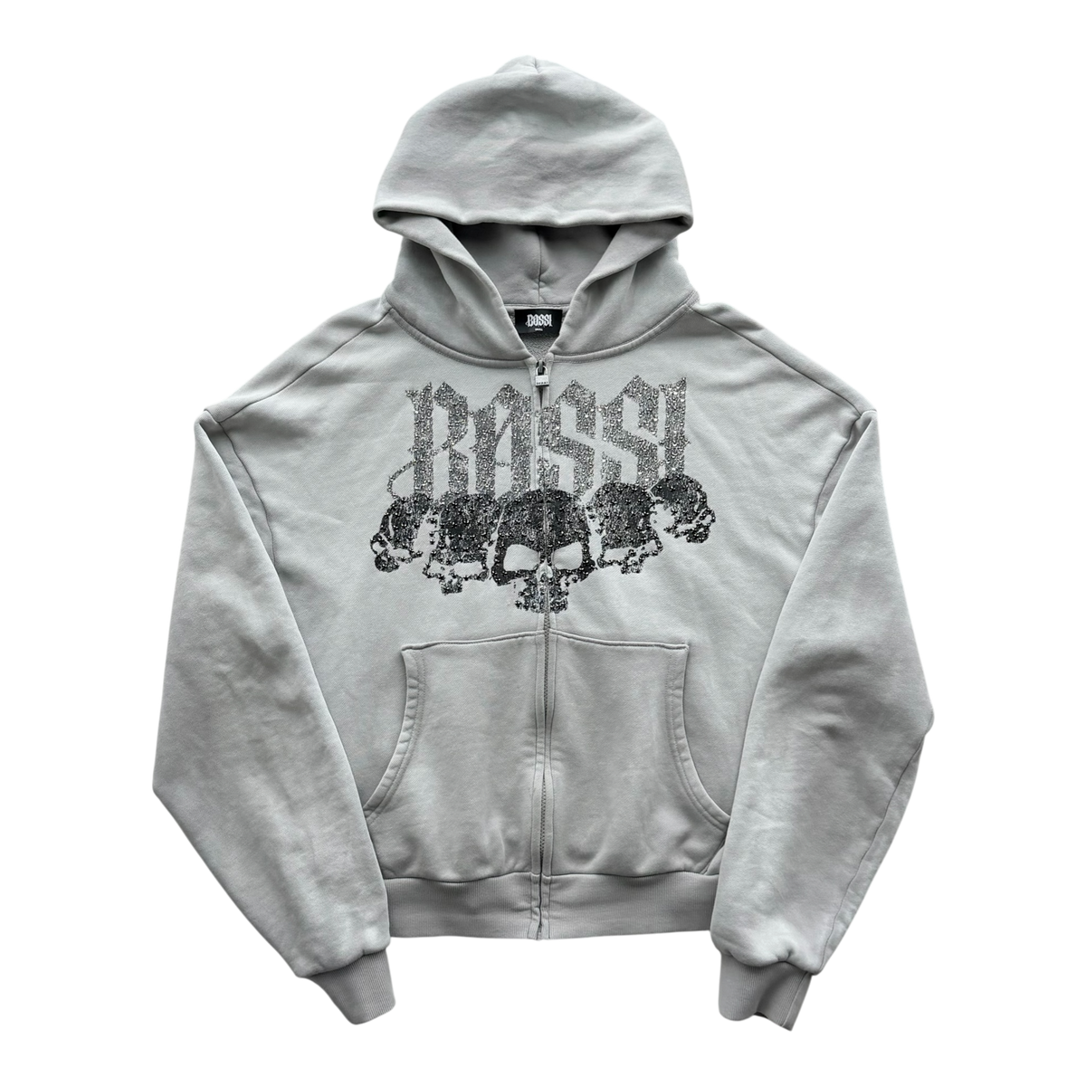 Triple Skull Zip Up Hoodie Grey