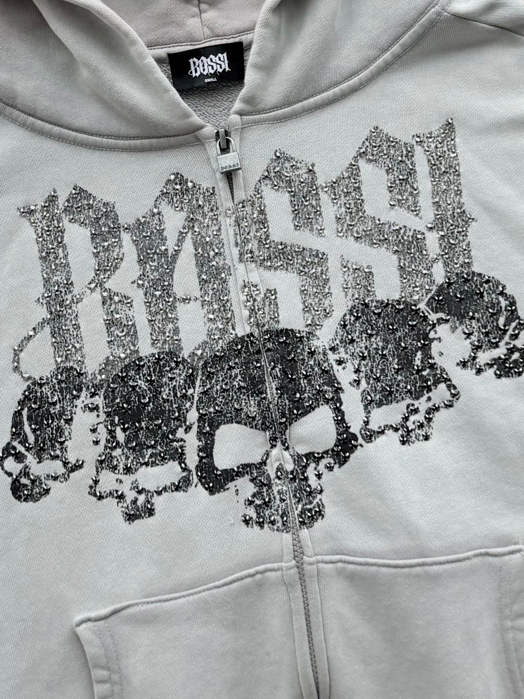 Triple Skull Zip Up Hoodie Grey
