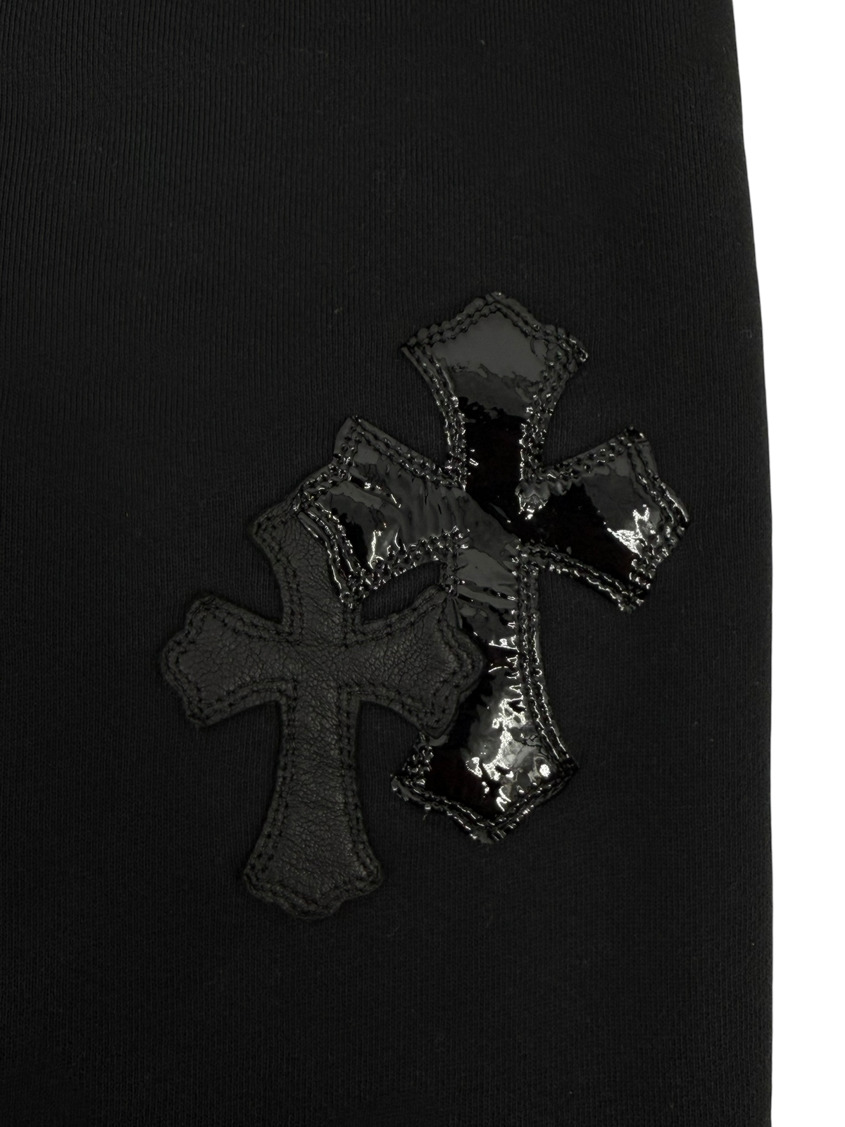 Patent Leather & Calf Hair Cross Patch Sweatpants Black