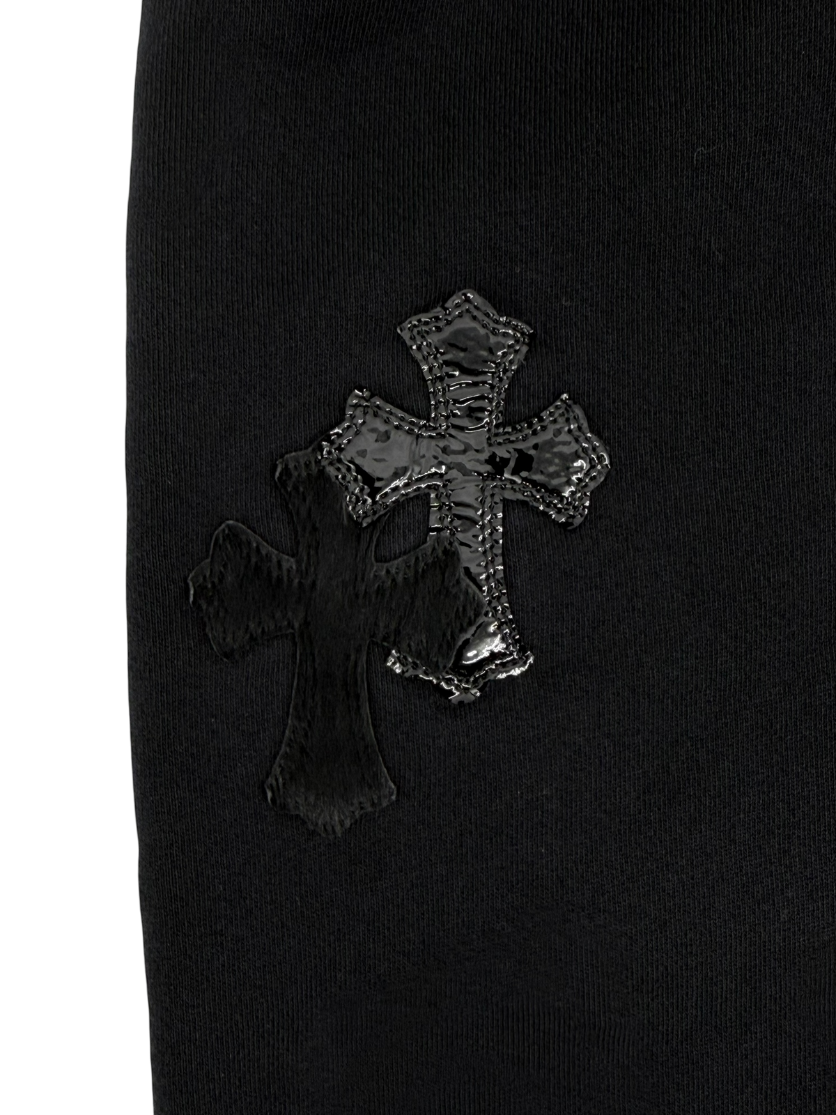 Patent Leather & Calf Hair Cross Patch Sweatpants Black