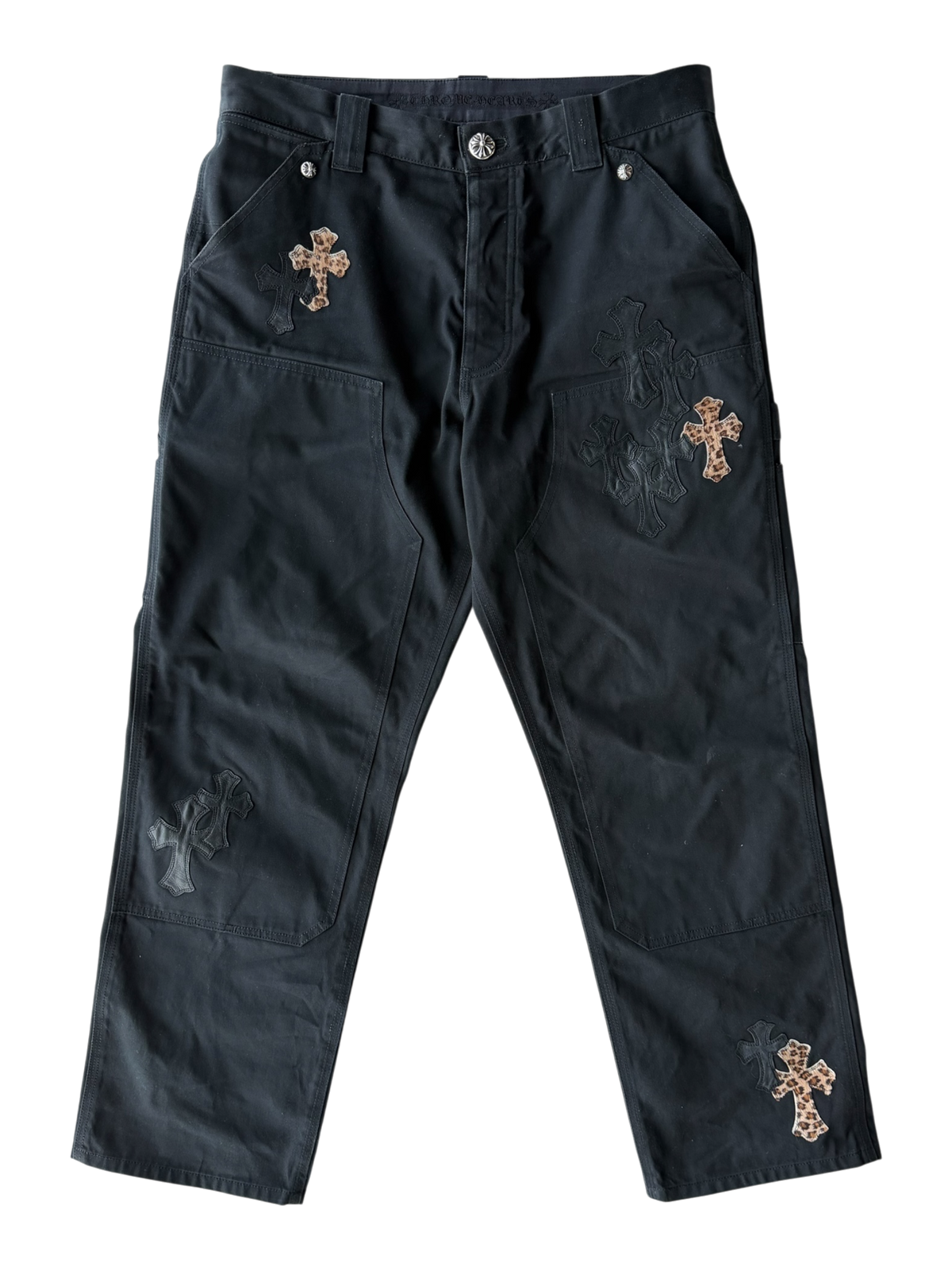 Cheetah Cross Patch Double Knee Carpenter Pants Black