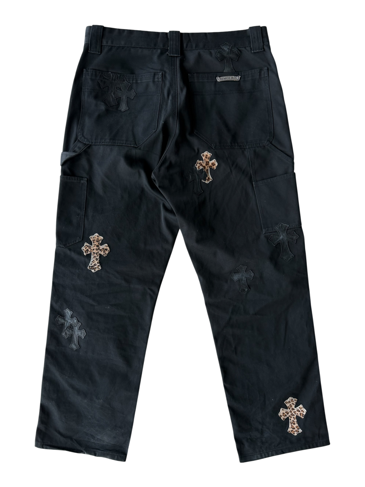 Cheetah Cross Patch Double Knee Carpenter Pants Black