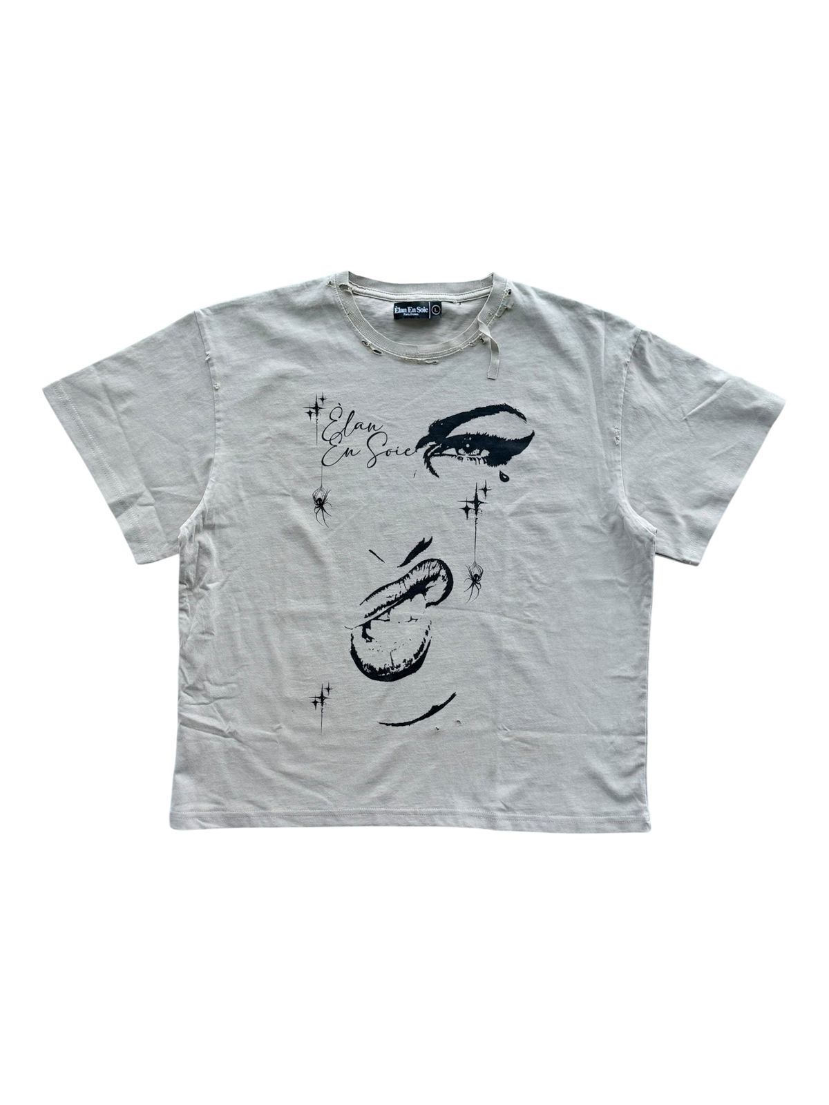 Face Tat Distressed Tee Cream