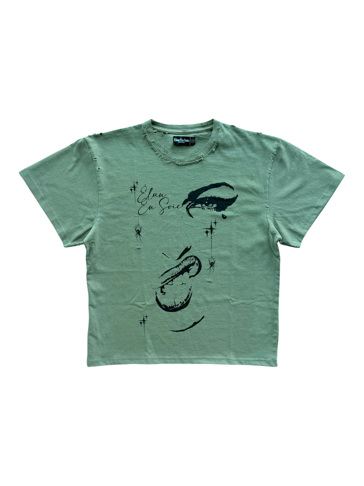Face Tat Distressed Tee Olive