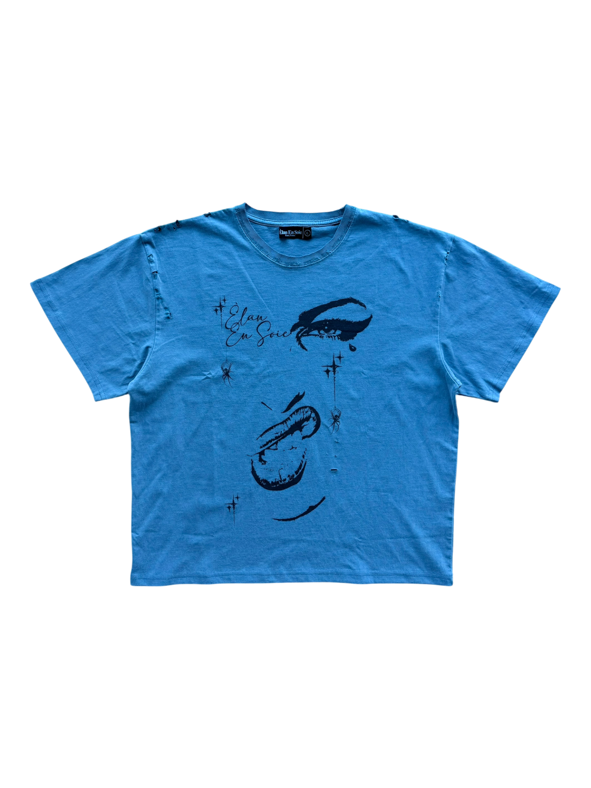 Face Tat Distressed Tee Blue