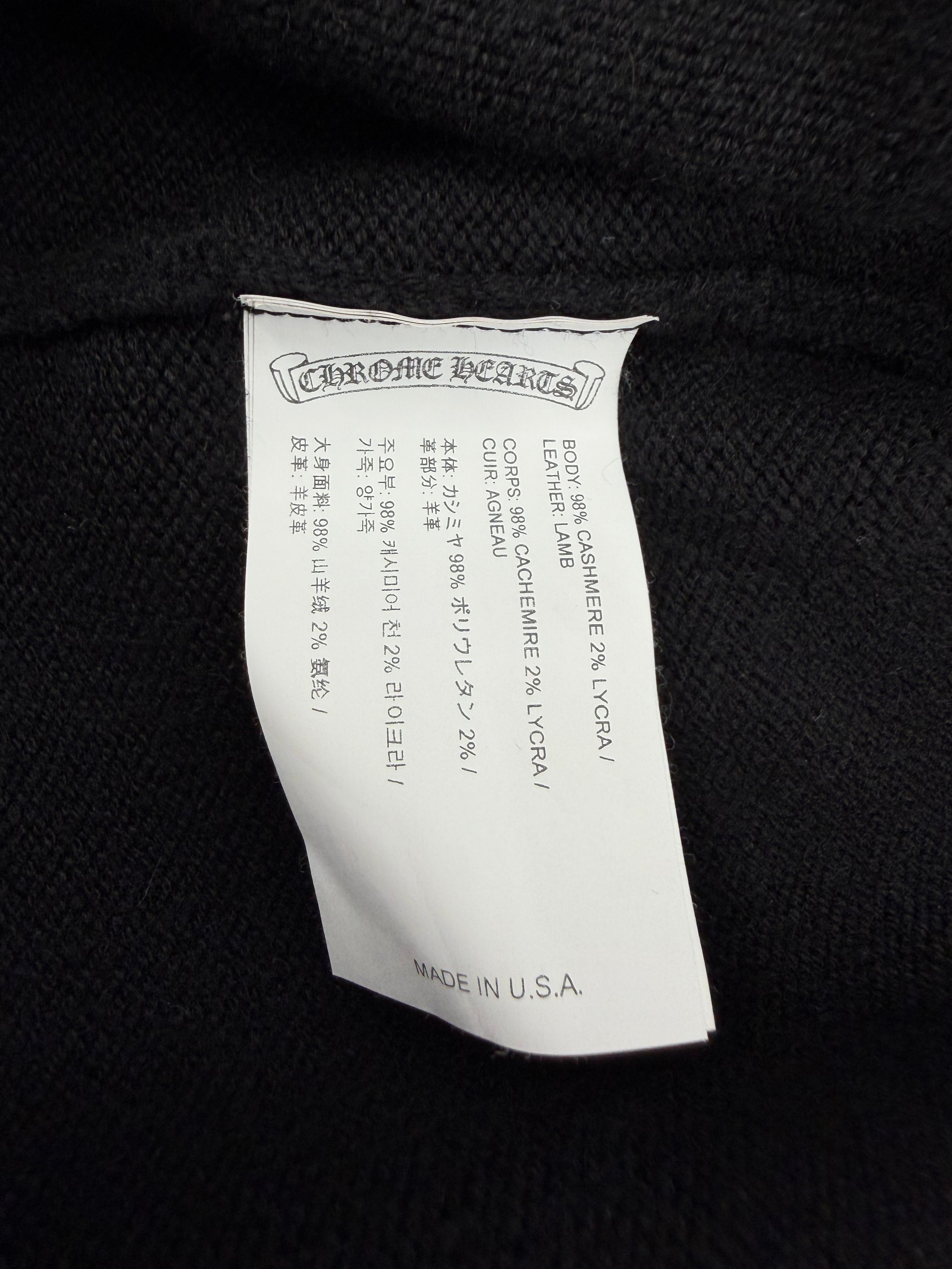Black & White Leather Triple Cross Patch Cashmere Hoodie