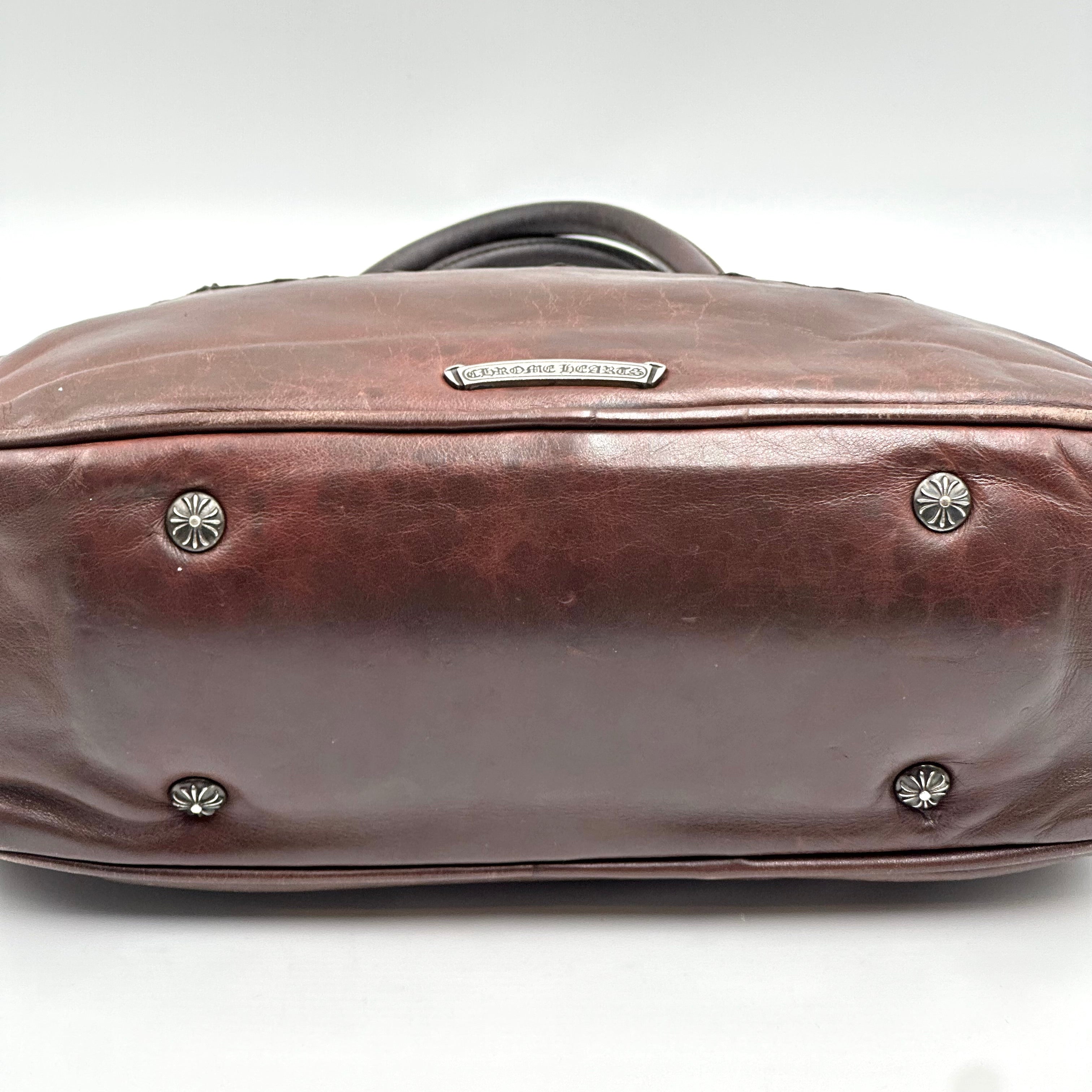 Chrome Hearts Gym Bag Small Fleur De Lis Brown Leather Patch