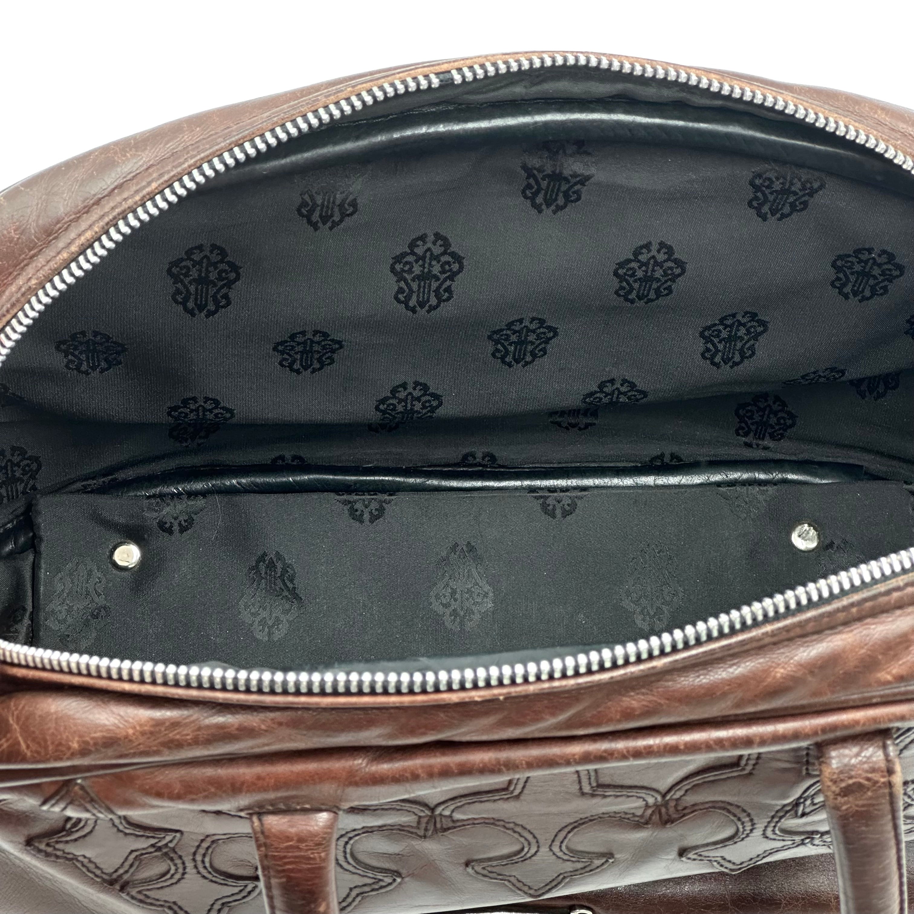 Chrome Hearts Gym Bag Small Fleur De Lis Brown Leather Patch