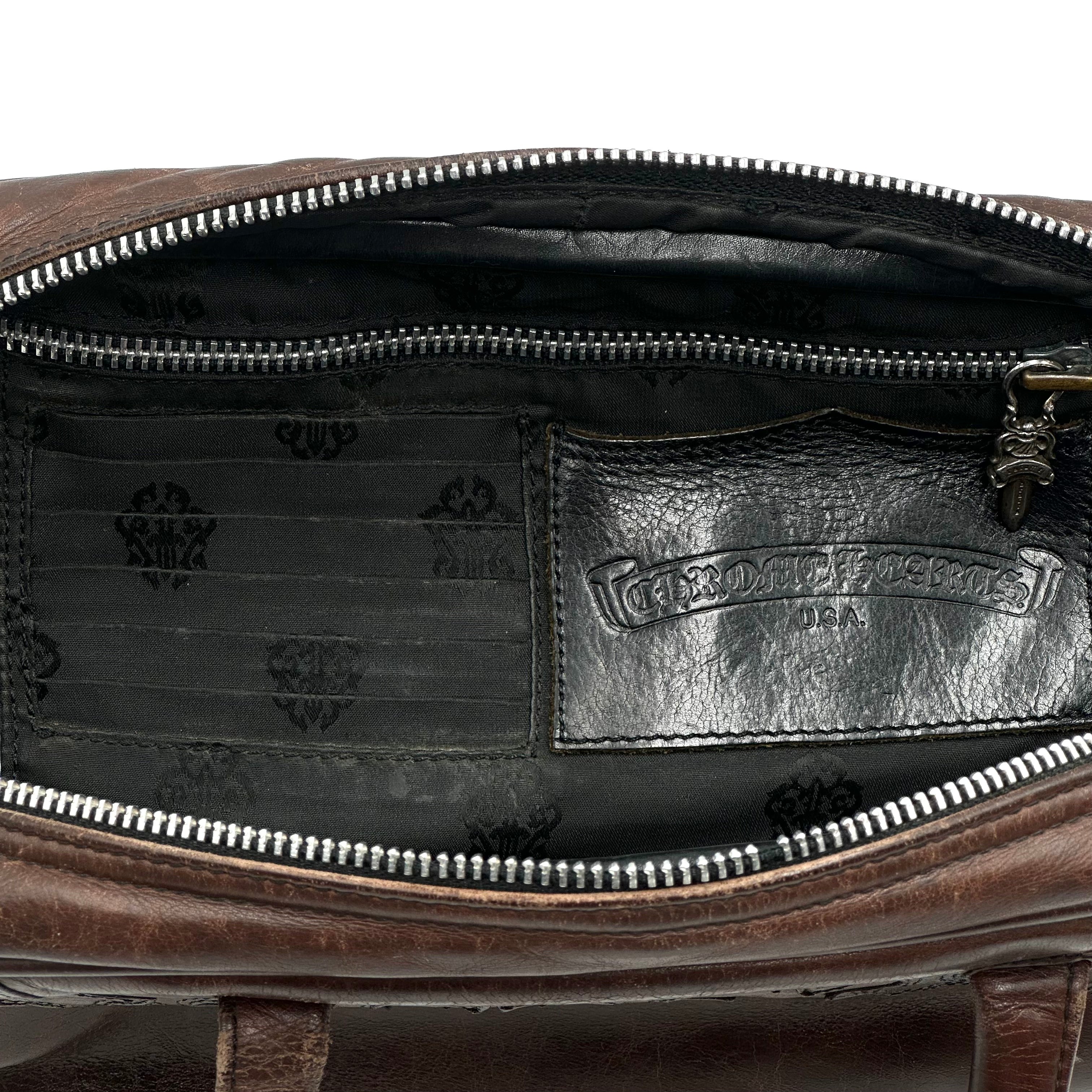 Chrome Hearts Gym Bag Small Fleur De Lis Brown Leather Patch