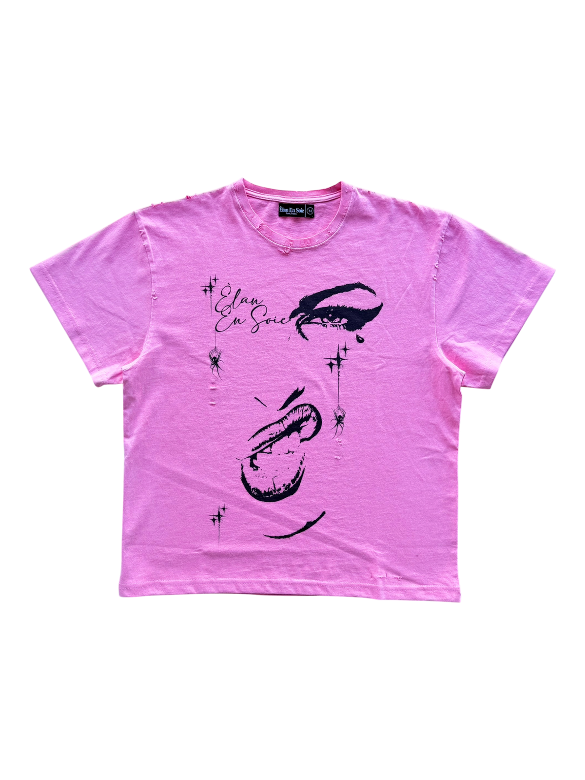 Face Tat Distressed Tee Pink