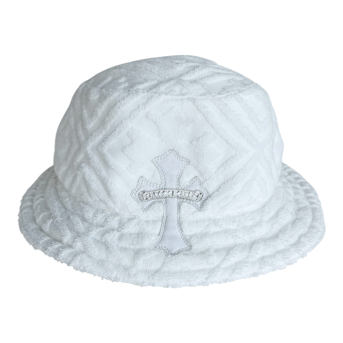 White Terry Cloth Cross Patch Bucket Hat