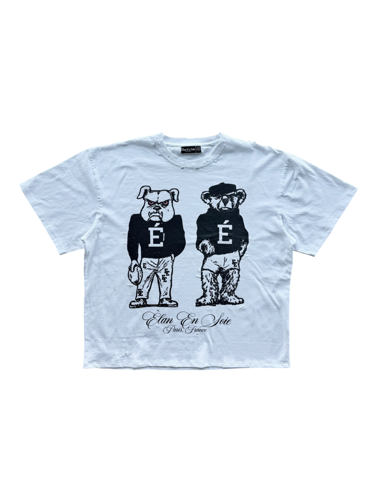 Varsity Bulldog Distressed Tee White