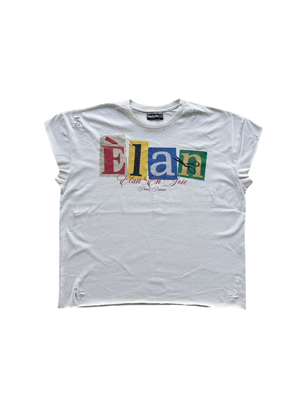Cut Out Distressed Sleeveless Tee Cream
