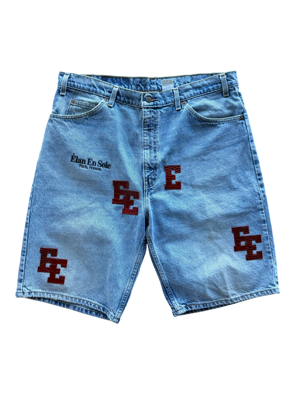 Red Croc Patch Blue Denim Shorts