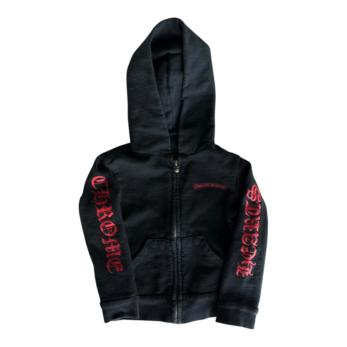 Vintage Kids Red Scroll Logo Zip Up Hoodie Black