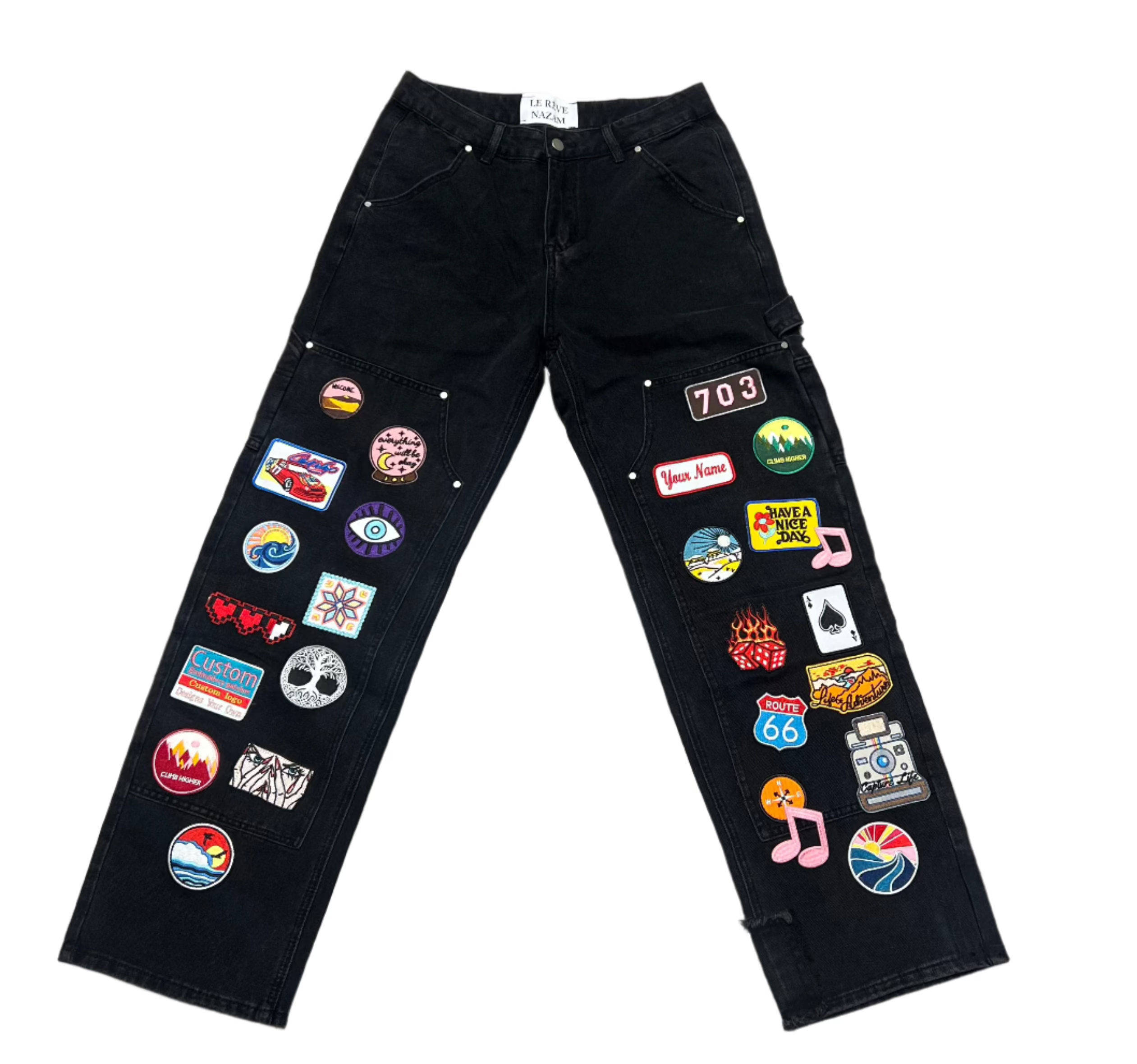 Black Carpenter Pants with Patches