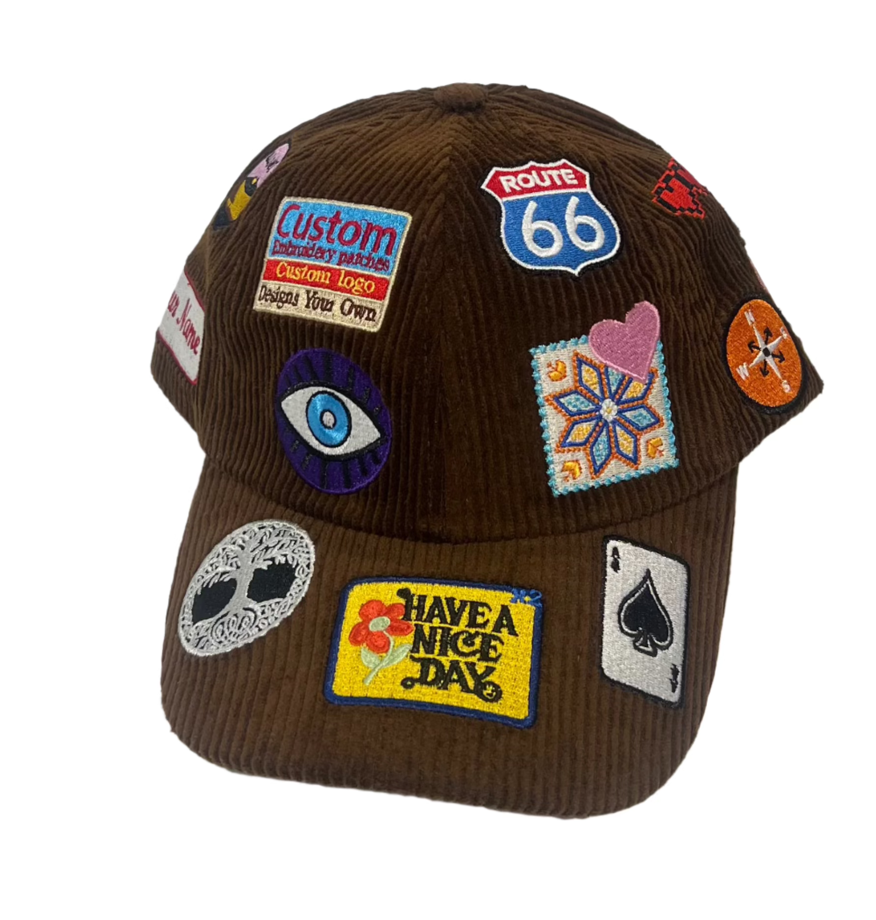 Brown Corduroy Hat with Patches