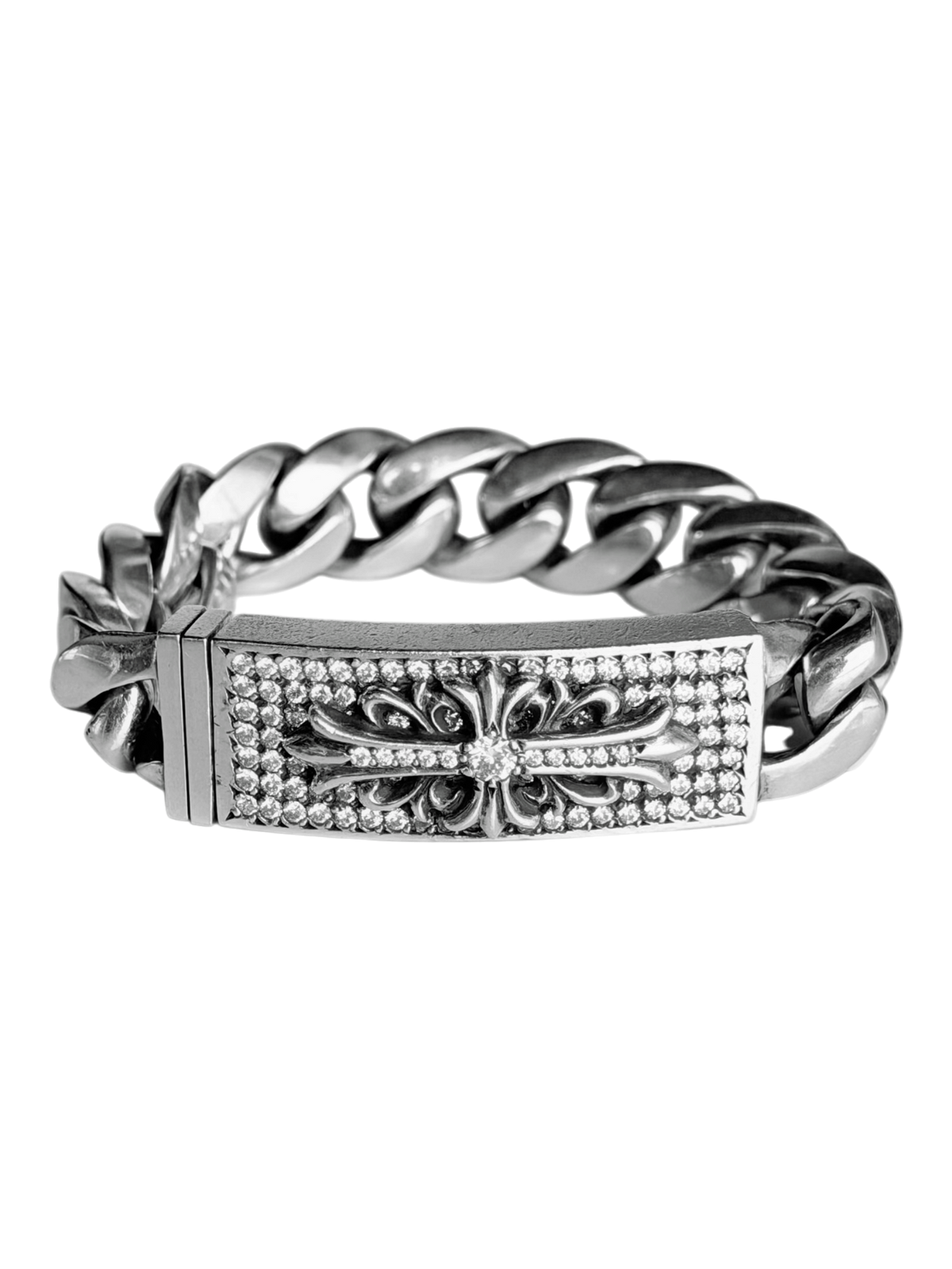 Diamond Pavé Factory Set Floral Cuban Link ID Bracelet