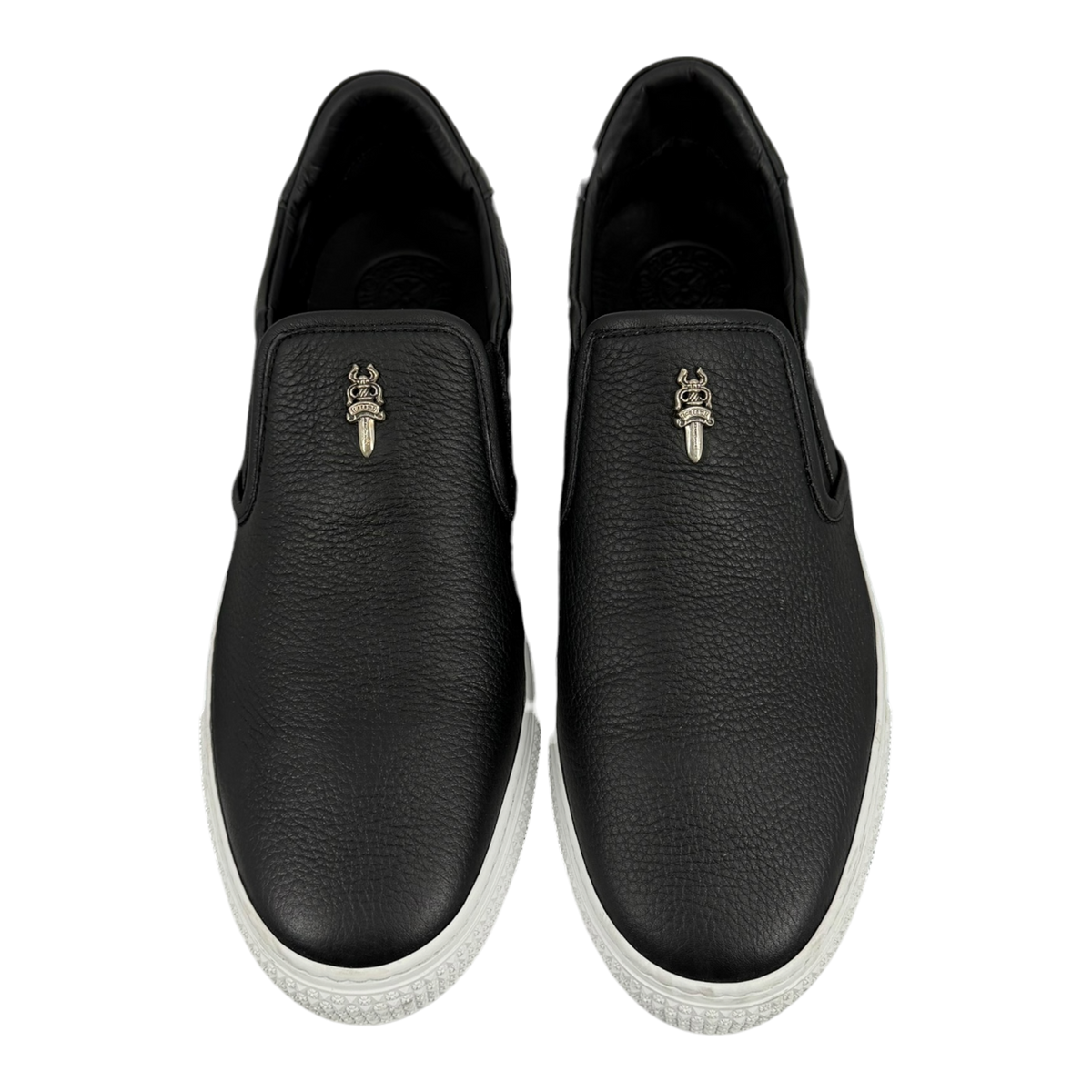Black Leather Dagger Slip On Sneakers